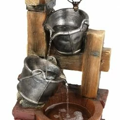 Sunnydaze Decor 34 in. Rustic Pouring Buckets Outdoor Water Fountain with Solar Lantern -Sunnydaze Decor Sales sunnydaze decor freestanding fountains wnc 382 1f 1000