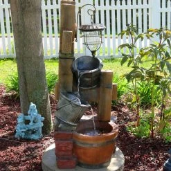 Sunnydaze Decor 34 in. Rustic Pouring Buckets Outdoor Water Fountain with Solar Lantern -Sunnydaze Decor Sales sunnydaze decor freestanding fountains wnc 382 31 1000