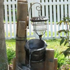 Sunnydaze Decor 34 in. Rustic Pouring Buckets Outdoor Water Fountain with Solar Lantern -Sunnydaze Decor Sales sunnydaze decor freestanding fountains wnc 382 44 1000