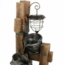 Sunnydaze Decor 34 in. Rustic Pouring Buckets Outdoor Water Fountain with Solar Lantern -Sunnydaze Decor Sales sunnydaze decor freestanding fountains wnc 382 4f 1000