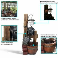 Sunnydaze Decor 34 in. Rustic Pouring Buckets Outdoor Water Fountain with Solar Lantern -Sunnydaze Decor Sales sunnydaze decor freestanding fountains wnc 382 76 1000
