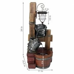 Sunnydaze Decor 34 in. Rustic Pouring Buckets Outdoor Water Fountain with Solar Lantern -Sunnydaze Decor Sales sunnydaze decor freestanding fountains wnc 382 fa 1000