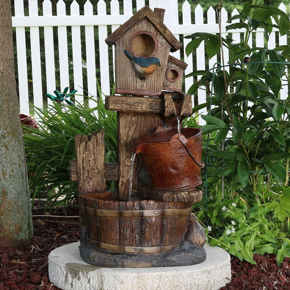 Sunnydaze Decor 26 in. Bluebird House and Buckets Outdoor Water Fountain 8 Sunnydaze Decor 26 in. Bluebird House and Buckets Outdoor Water Fountain - Image 8