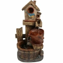 Sunnydaze Decor 26 in. Bluebird House and Buckets Outdoor Water Fountain
