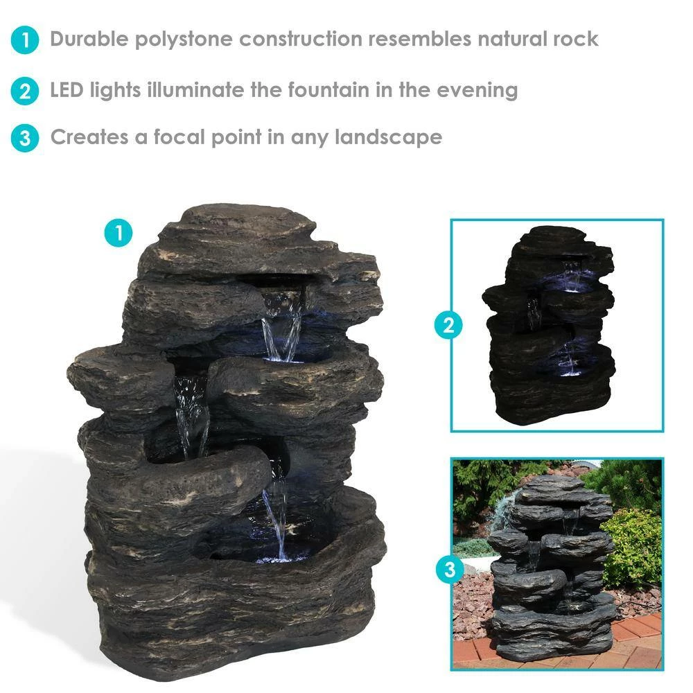 Sunnydaze Decor 24 in. Rock Falls Outdoor Cascade Water Fountain with LED Lights 2 Sunnydaze Decor 24 in. Rock Falls Outdoor Cascade Water Fountain with LED Lights - Image 2
