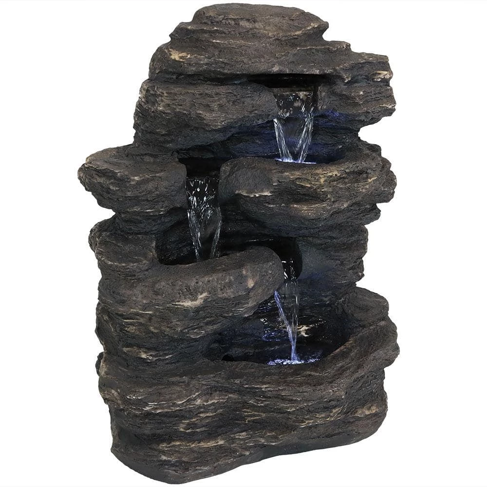 Sunnydaze Decor 24 in. Rock Falls Outdoor Cascade Water Fountain with LED Lights 1 Sunnydaze Decor 24 in. Rock Falls Outdoor Cascade Water Fountain with LED Lights