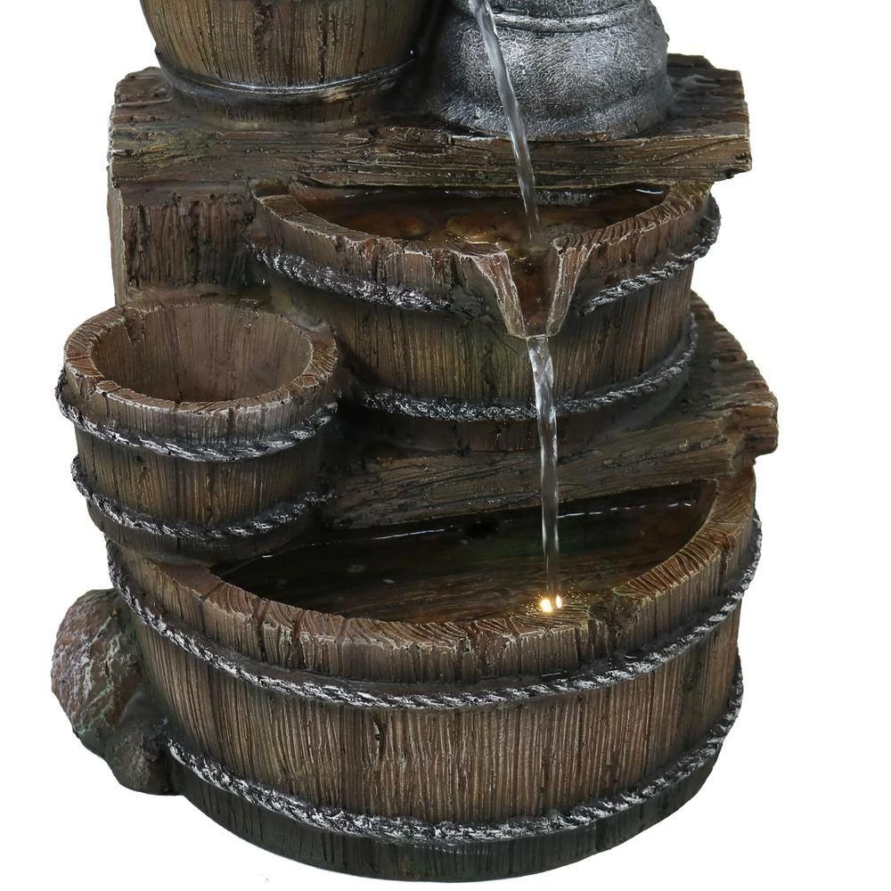 Sunnydaze Decor 23 in. Cozy Farmhouse Pump and Barrels Tiered Water Fountain with LED Lights (3-Piece) 6 Sunnydaze Decor 23 in. Cozy Farmhouse Pump and Barrels Tiered Water Fountain with LED Lights (3-Piece) - Image 6
