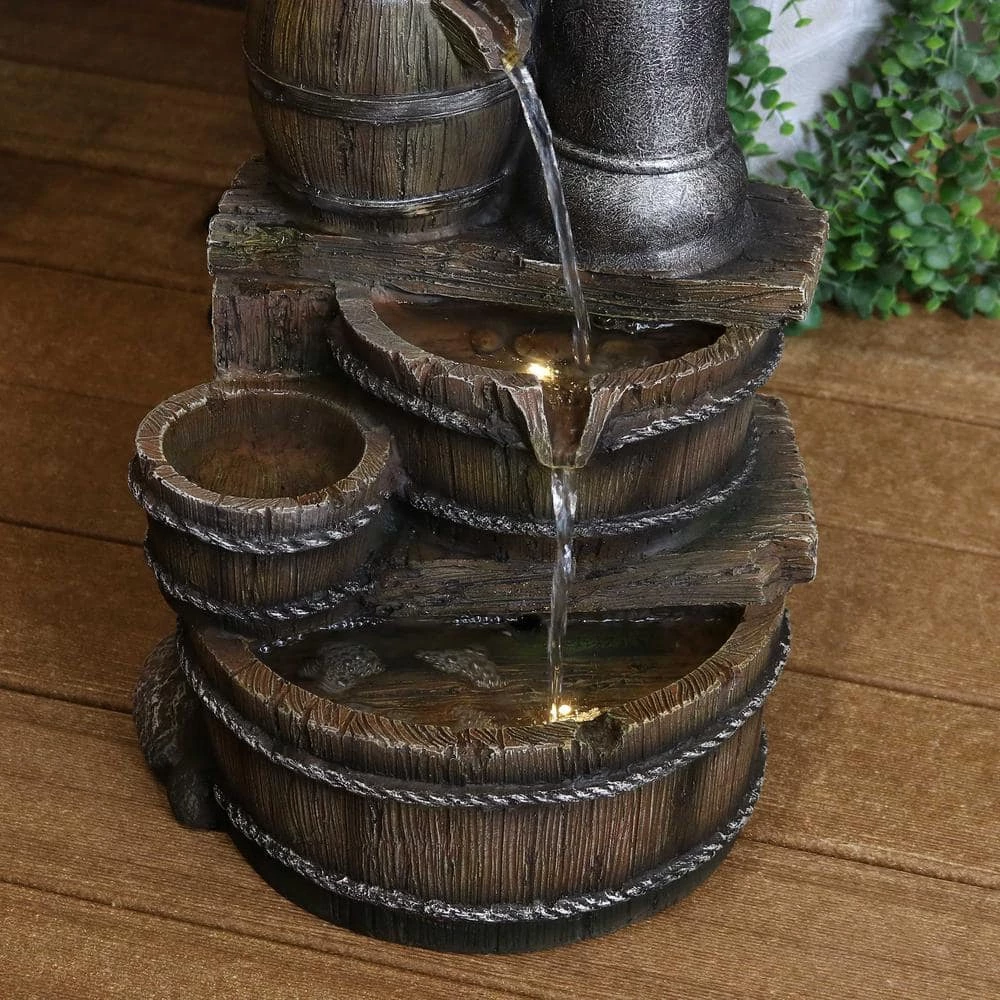 Sunnydaze Decor 23 in. Cozy Farmhouse Pump and Barrels Tiered Water Fountain with LED Lights (3-Piece) 4 Sunnydaze Decor 23 in. Cozy Farmhouse Pump and Barrels Tiered Water Fountain with LED Lights (3-Piece) - Image 4