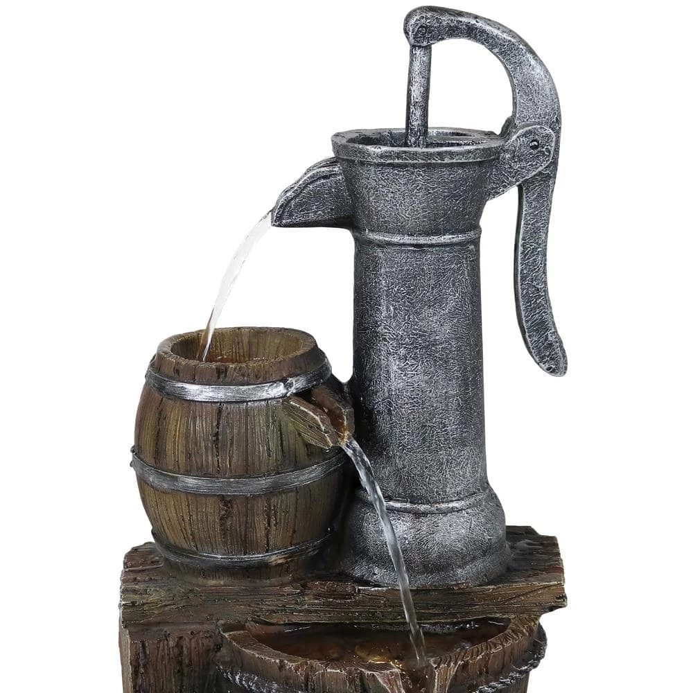 Sunnydaze Decor 23 in. Cozy Farmhouse Pump and Barrels Tiered Water Fountain with LED Lights (3-Piece) 5 Sunnydaze Decor 23 in. Cozy Farmhouse Pump and Barrels Tiered Water Fountain with LED Lights (3-Piece) - Image 5