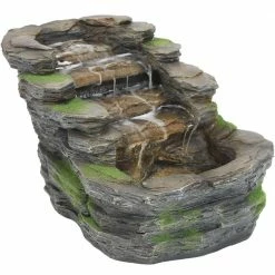 Sunnydaze Decor 13.75 in. Cascading Shale Falls Outdoor Fountain with LED Lights