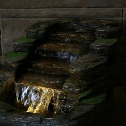 Sunnydaze Decor 13.75 in. Cascading Shale Falls Outdoor Fountain with LED Lights -Sunnydaze Decor Sales sunnydaze decor freestanding fountains xss 455 76 1000