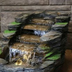Sunnydaze Decor 13.75 in. Cascading Shale Falls Outdoor Fountain with LED Lights -Sunnydaze Decor Sales sunnydaze decor freestanding fountains xss 455 fa 1000