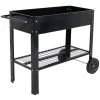 Sunnydaze Decor Galvanized Steel Mobile Raised Garden Bed Cart in Black