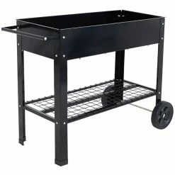 Sunnydaze Decor Galvanized Steel Mobile Raised Garden Bed Cart in Black