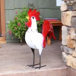 Sunnydaze Decor Sunnydaze 22 in. Cluck the White Rooster Steel Garden Statue -Sunnydaze Decor Sales sunnydaze decor garden statues cue 143 31 1000