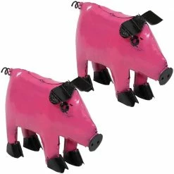 Sunnydaze Decor 8 in. Pink Princess Pig Indoor/Outdoor Steel Garden Statues (2-Pack)