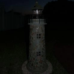 Sunnydaze Decor 35 in. Cobblestone Solar LED Garden Statue Lighthouse -Sunnydaze Decor Sales sunnydaze decor garden statues gsi 738 4f 1000