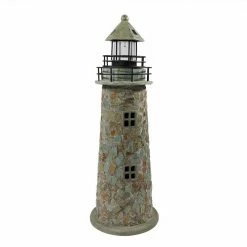 Sunnydaze Decor 35 in. Cobblestone Solar LED Garden Statue Lighthouse