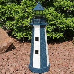 Sunnydaze Decor 36 in. Blue Vertical Stripe Solar LED Lighthouse Garden Statue -Sunnydaze Decor Sales sunnydaze decor garden statues gsi 804 31 1000