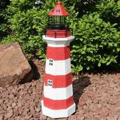 Sunnydaze Decor 36 in. Red Horizontal Stripe Solar LED Garden Statue Lighthouse -Sunnydaze Decor Sales sunnydaze decor garden statues gsi 811 31 1000