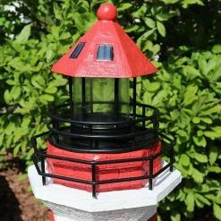 Sunnydaze Decor 36 in. Red Horizontal Stripe Solar LED Garden Statue Lighthouse -Sunnydaze Decor Sales sunnydaze decor garden statues gsi 811 76 1000