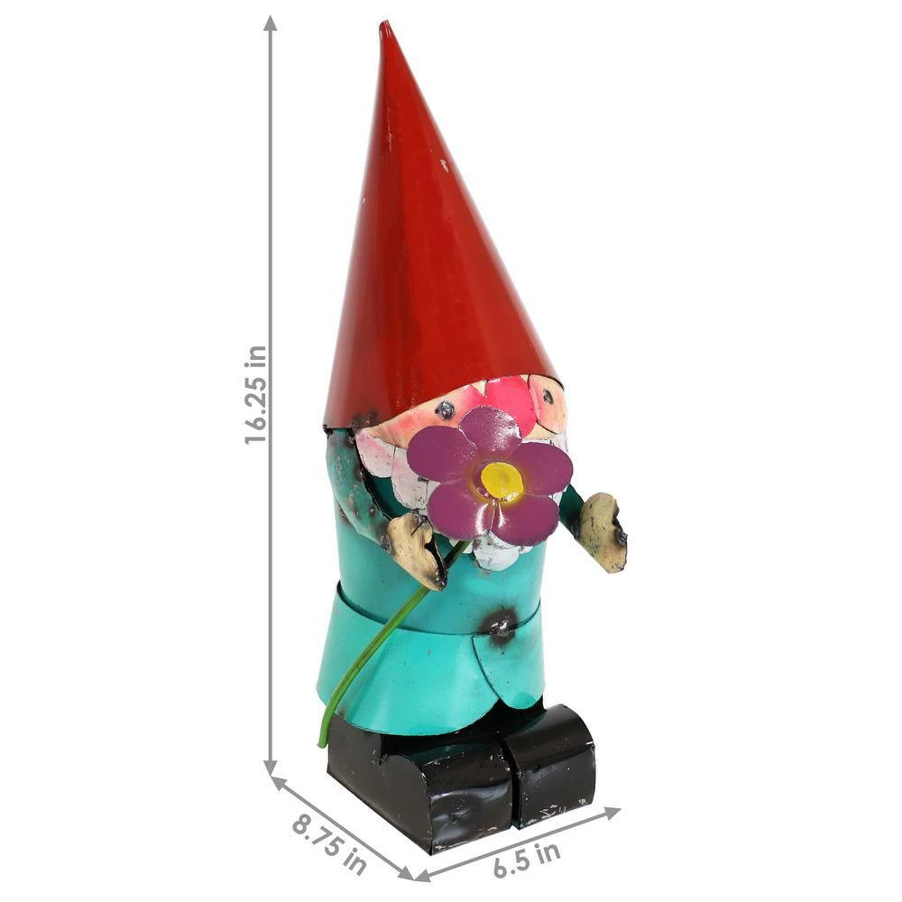 Sunnydaze Decor Sunnydaze 16 in. H Cheerful Flower Gnome Garden Statue - Red Hat 2 Sunnydaze Decor Sunnydaze 16 in. H Cheerful Flower Gnome Garden Statue - Red Hat - Image 2