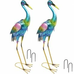 Sunnydaze Decor Crane Metal Outdoor Garden Statue (Set of 2)