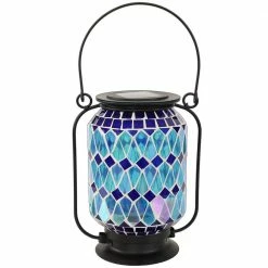Sunnydaze Decor Sunnydaze 8.50 in. Cool Blue Mosaic Glass Solar LED Lantern