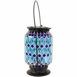 Sunnydaze Decor Sunnydaze 8.50 in. Cool Blue Mosaic Glass Solar LED Lantern -Sunnydaze Decor Sales sunnydaze decor garden statues zib 507 76 1000