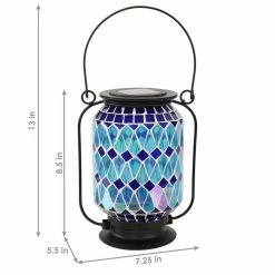 Sunnydaze Decor Sunnydaze 8.50 in. Cool Blue Mosaic Glass Solar LED Lantern -Sunnydaze Decor Sales sunnydaze decor garden statues zib 507 c3 1000