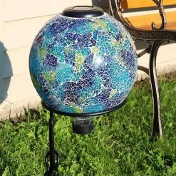 Sunnydaze Decor 10 in. Azul Terra Glass Gazing Ball Globe - LED Solar Light (Set of 2) -Sunnydaze Decor Sales sunnydaze decor gazing balls zib 501 2pk 31 1000