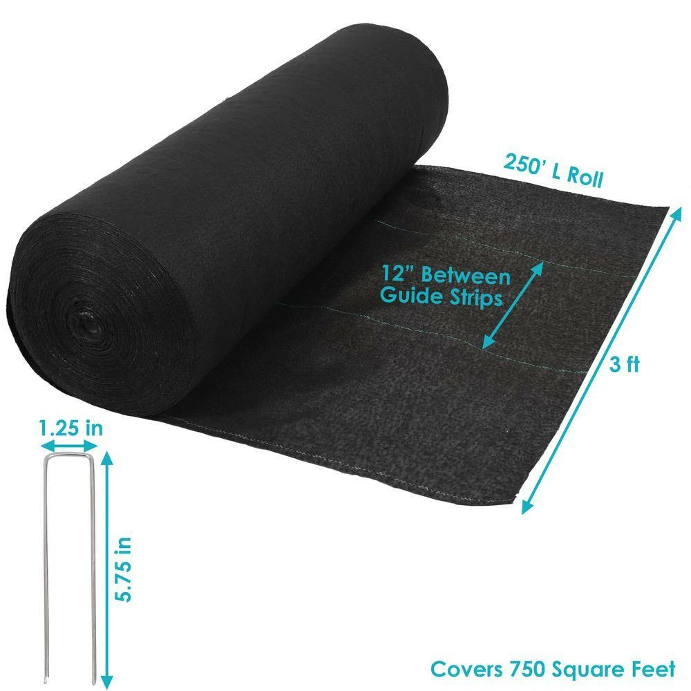 Sunnydaze Decor 3 ft. x 250 ft. Polypropylene Landscape Fabric - 70 Garden Staples 4 Sunnydaze Decor 3 ft. x 250 ft. Polypropylene Landscape Fabric - 70 Garden Staples - Image 4