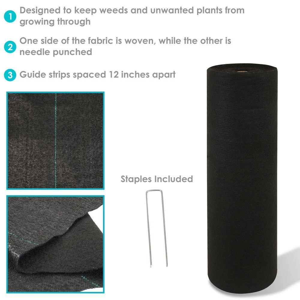 Sunnydaze Decor 3 ft. x 250 ft. Polypropylene Landscape Fabric - 70 Garden Staples 2 Sunnydaze Decor 3 ft. x 250 ft. Polypropylene Landscape Fabric - 70 Garden Staples - Image 2