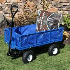 Sunnydaze Decor Heavy-Duty Steel Dumping Utility Garden Cart with Folding Sides and Poly Liner Set - Blue -Sunnydaze Decor Sales sunnydaze decor planter caddies lw duc combo bl 76 1000