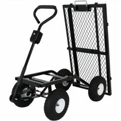 Sunnydaze Decor Black Steel Heavy-Duty Utility Cart with Folding Sides -Sunnydaze Decor Sales sunnydaze decor planter caddies lw duc859 bk 1f 1000