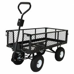 Sunnydaze Decor Black Steel Heavy-Duty Utility Cart with Folding Sides