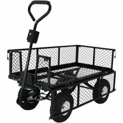 Sunnydaze Decor Black Steel Heavy-Duty Utility Cart with Folding Sides -Sunnydaze Decor Sales sunnydaze decor planter caddies lw duc859 bk c3 1000