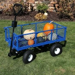 Sunnydaze Decor Blue Steel Heavy-Duty Utility Cart with Folding Sides -Sunnydaze Decor Sales sunnydaze decor planter caddies lw duc866 bl 76 1000