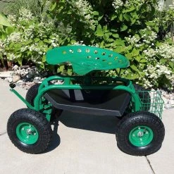 Sunnydaze Decor Green Steel Rolling Garden Cart with Steering Handle, Swivel Seat and Basket 15 Sunnydaze Decor Green Steel Rolling Garden Cart with Steering Handle, Swivel Seat and Basket -Sunnydaze Decor Sales sunnydaze decor planter caddies qh crs015 gn 31 1000
