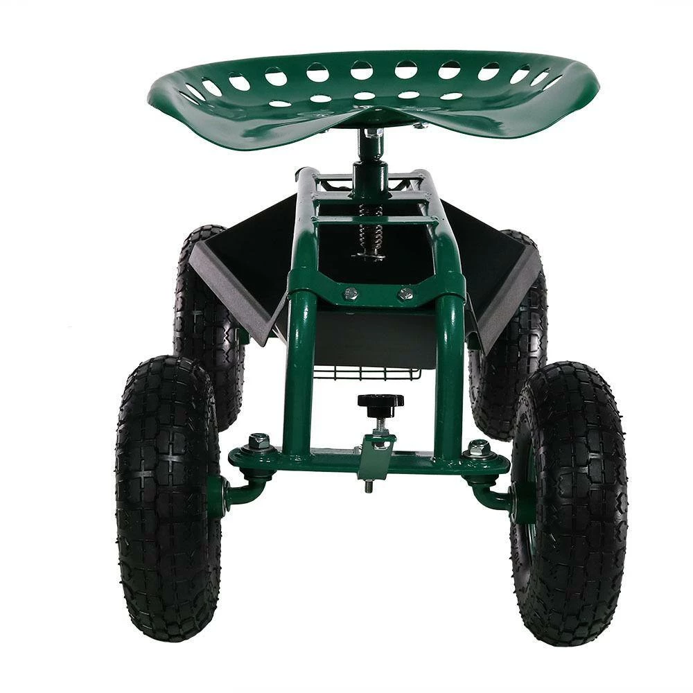 Sunnydaze Decor Green Steel Rolling Garden Cart with Steering Handle, Swivel Seat and Basket 2 Sunnydaze Decor Green Steel Rolling Garden Cart with Steering Handle, Swivel Seat and Basket - Image 2