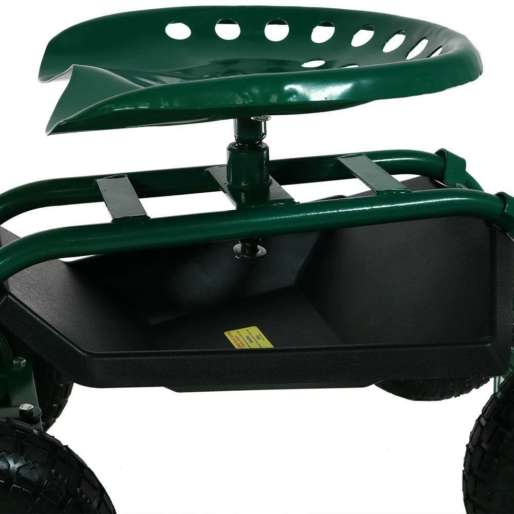 Sunnydaze Decor Green Steel Rolling Garden Cart with Steering Handle, Swivel Seat and Basket 6 Sunnydaze Decor Green Steel Rolling Garden Cart with Steering Handle, Swivel Seat and Basket - Image 6