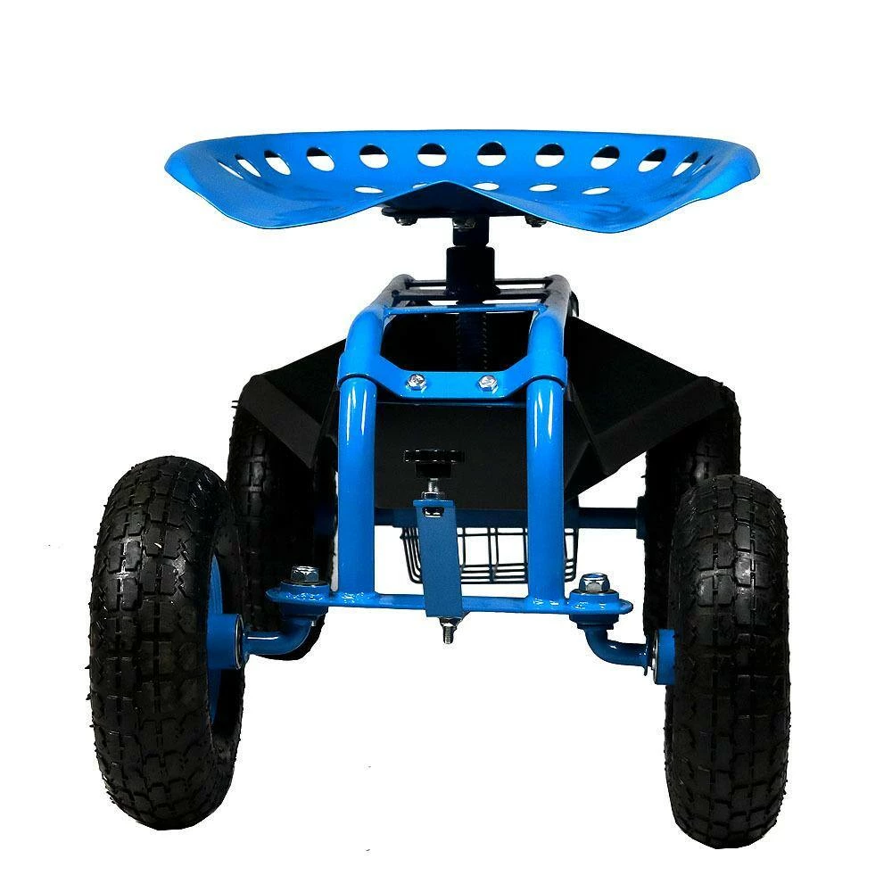 Sunnydaze Decor Blue Steel Rolling Garden Cart with Steering Handle, Swivel Seat and Basket 6 Sunnydaze Decor Blue Steel Rolling Garden Cart with Steering Handle, Swivel Seat and Basket - Image 6