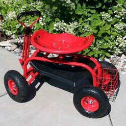Sunnydaze Decor Red Steel Rolling Garden Cart with Extendable Steering Handle, Swivel Seat and Basket -Sunnydaze Decor Sales sunnydaze decor planter caddies qh esrc004 rd 31 1000