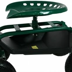 Sunnydaze Decor Green Steel Rolling Garden Cart with Extendable Steering Handle, Swivel Seat and Basket -Sunnydaze Decor Sales sunnydaze decor planter caddies qh esrc991 gn 44 1000