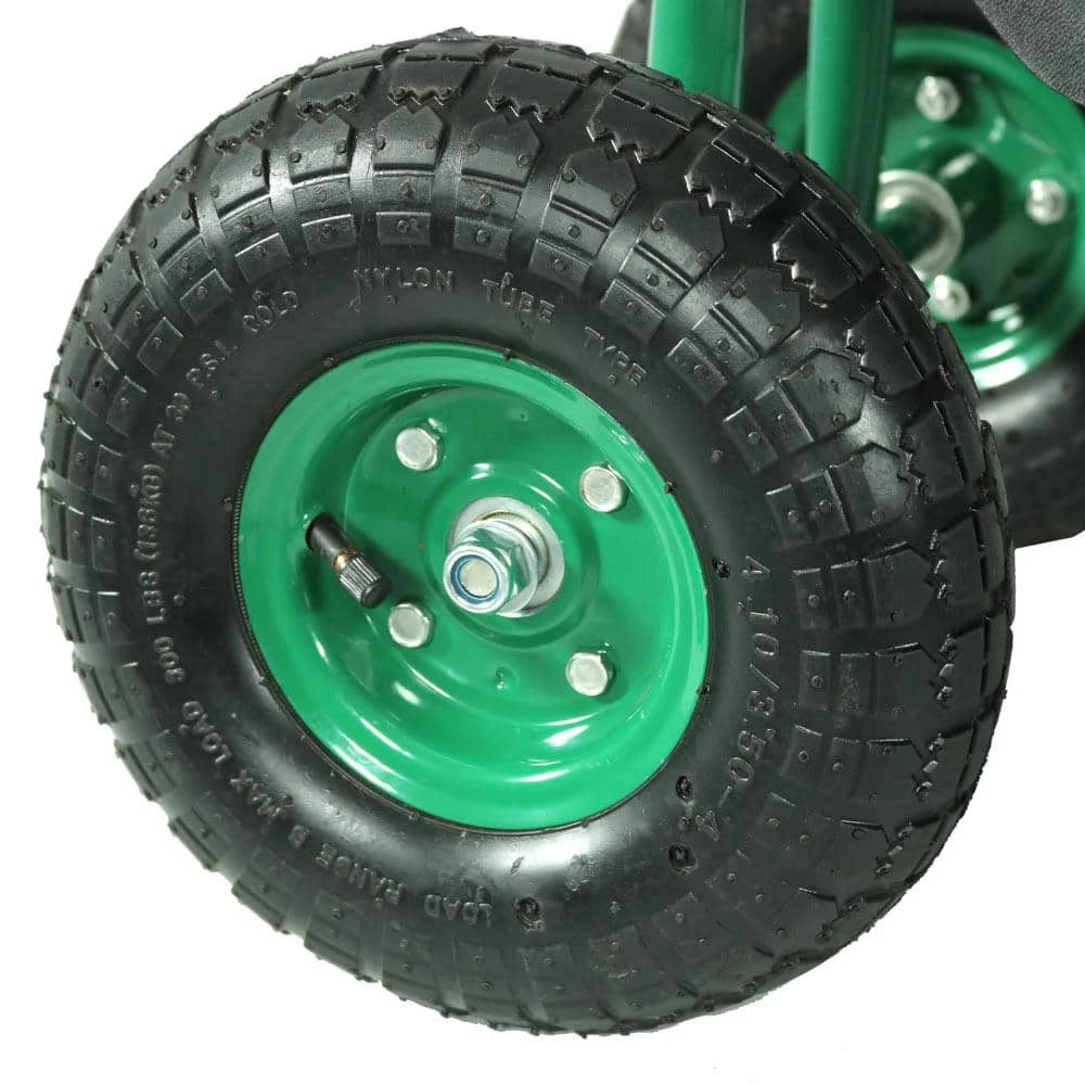 Sunnydaze Decor Green Steel Rolling Garden Cart with 360-Degree Swivel Seat and Tray 5 Sunnydaze Decor Green Steel Rolling Garden Cart with 360-Degree Swivel Seat and Tray - Image 5