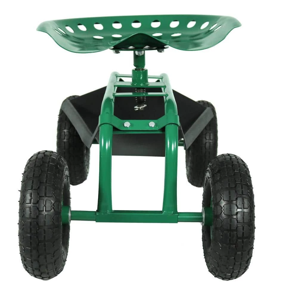 Sunnydaze Decor Green Steel Rolling Garden Cart with 360-Degree Swivel Seat and Tray 6 Sunnydaze Decor Green Steel Rolling Garden Cart with 360-Degree Swivel Seat and Tray - Image 6