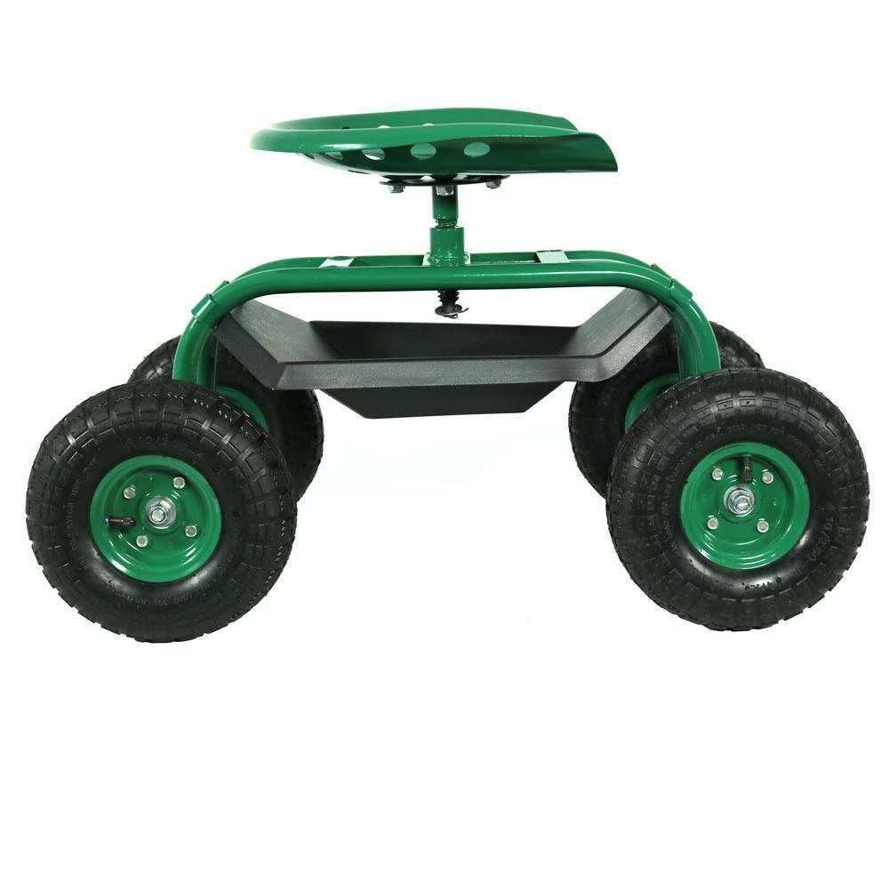 Sunnydaze Decor Green Steel Rolling Garden Cart with 360-Degree Swivel Seat and Tray 7 Sunnydaze Decor Green Steel Rolling Garden Cart with 360-Degree Swivel Seat and Tray - Image 7