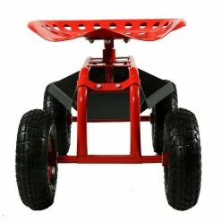Sunnydaze Decor Red Steel Rolling Garden Cart with 360-Degree Swivel Seat and Tray -Sunnydaze Decor Sales sunnydaze decor planter caddies qh rc977 rd 44 1000