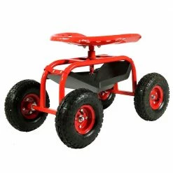 Sunnydaze Decor Red Steel Rolling Garden Cart with 360-Degree Swivel Seat and Tray -Sunnydaze Decor Sales sunnydaze decor planter caddies qh rc977 rd fa 1000