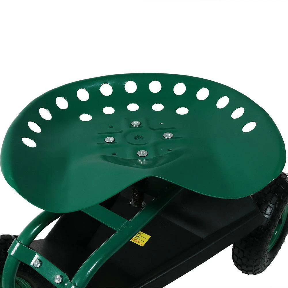 Sunnydaze Decor Green Steel Rolling Garden Cart with Steering Handle, Seat and Tray 5 Sunnydaze Decor Green Steel Rolling Garden Cart with Steering Handle, Seat and Tray - Image 5